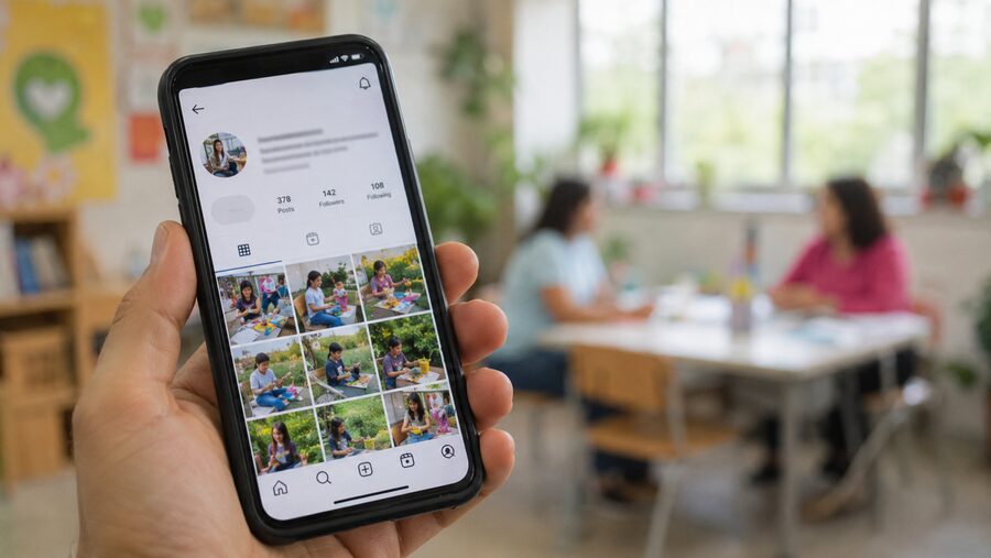 Perfil de Instagram de uma escola no celular